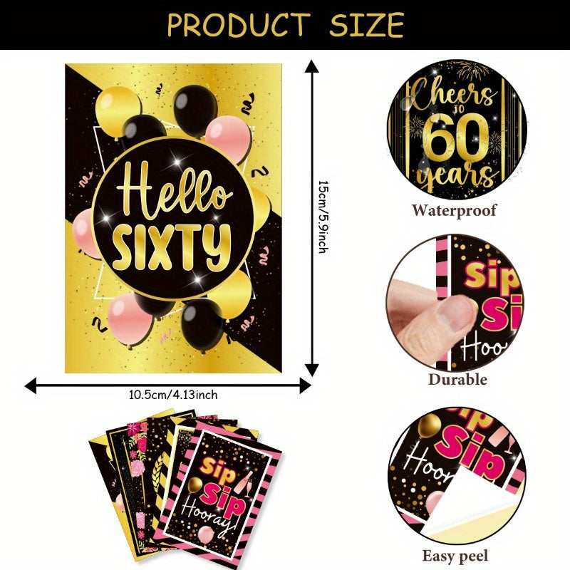 6pcs 60th Birthday Wine Bottle Labels for Party Decoration