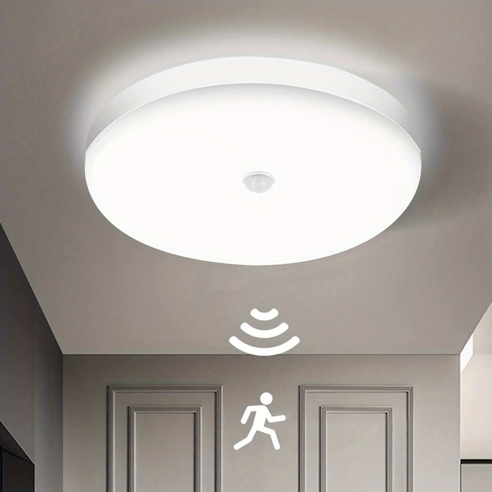 6000K LED Ceiling Fixture with Motion Sensor for Indoor Use, Hardwired, Plastic Material