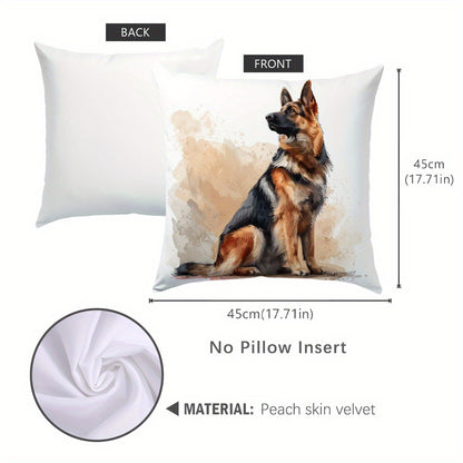 Modern German Shepherd Dog Throw Pillow Cover, 45x45cm, Velvety Texture, Zipper Closure, Machine Washable, Versatile Decor, Single-Sided Polyester Cushion Case