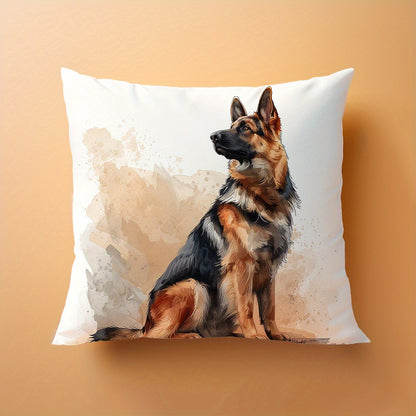 Modern German Shepherd Dog Throw Pillow Cover, 45x45cm, Velvety Texture, Zipper Closure, Machine Washable, Versatile Decor, Single-Sided Polyester Cushion Case