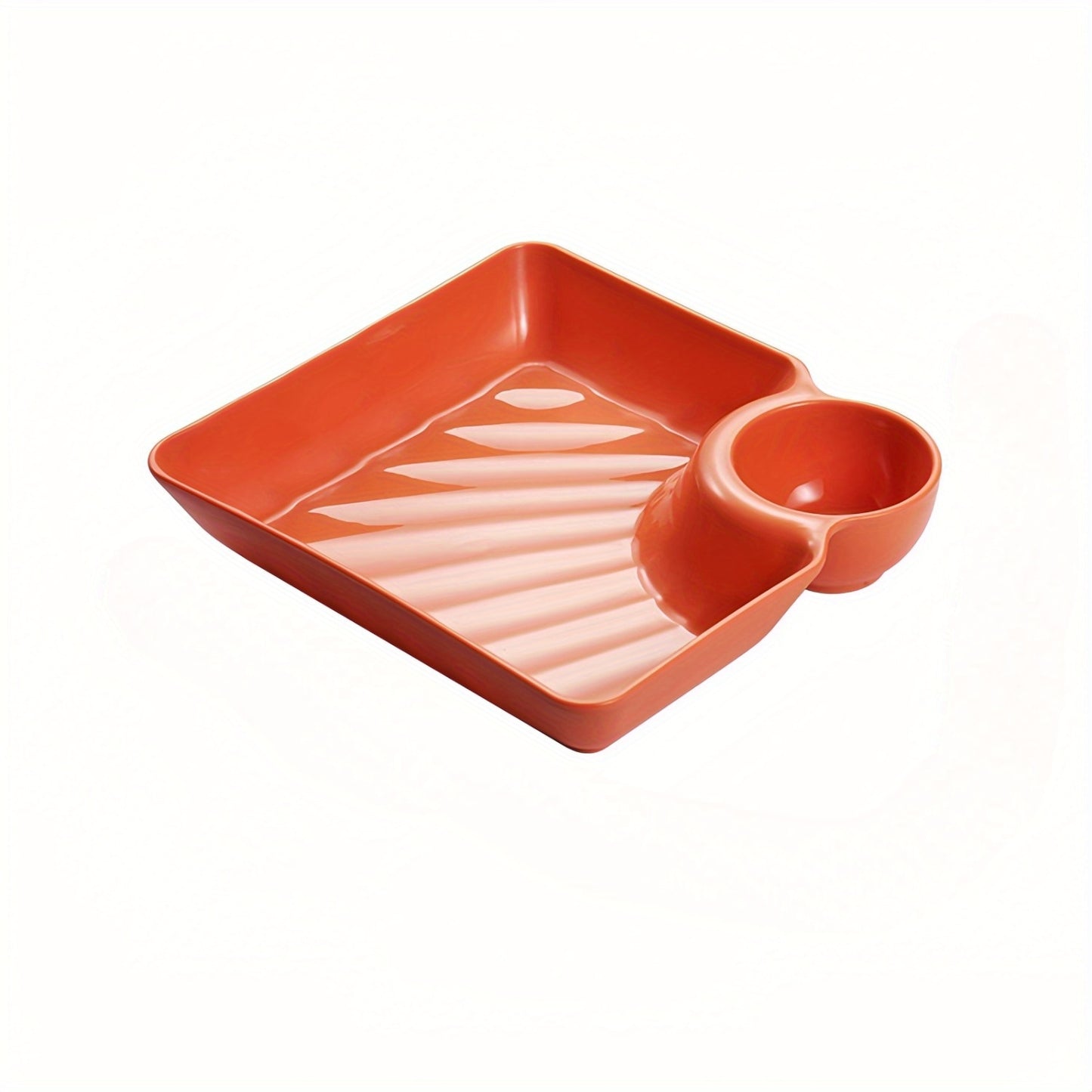 Durable plastic snack tray with tomato sauce dish - ideal for restaurants, homes, and picnics.