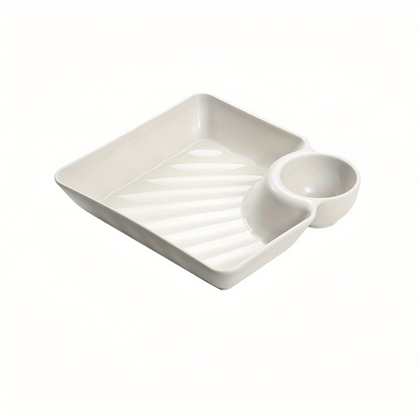 Durable plastic snack tray with tomato sauce dish - ideal for restaurants, homes, and picnics.