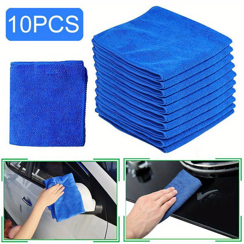 10-Pack of soft, durable microfiber cloths for home, car, eye care, lens cleaning, and auto detailing.