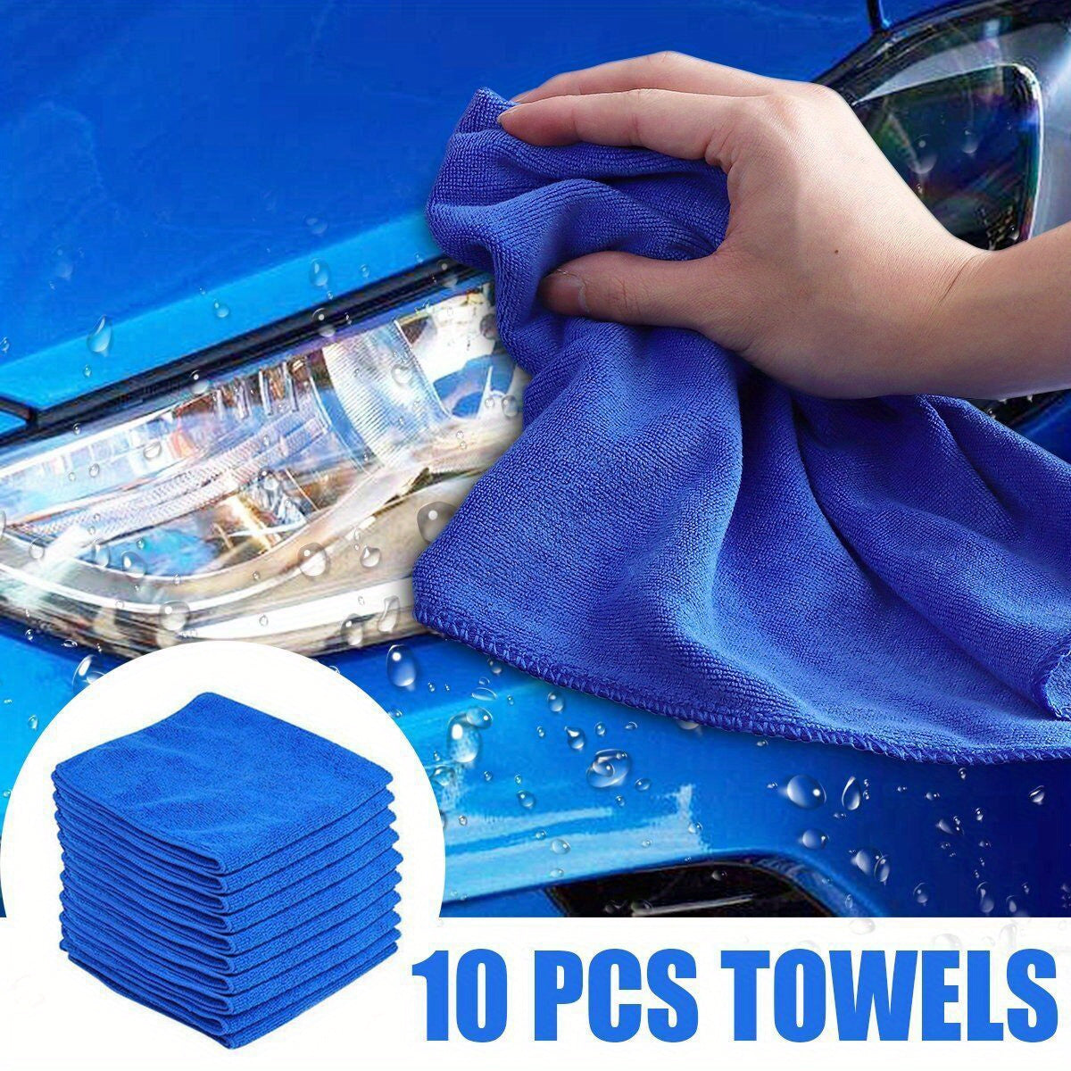 10-Pack of soft, durable microfiber cloths for home, car, eye care, lens cleaning, and auto detailing.