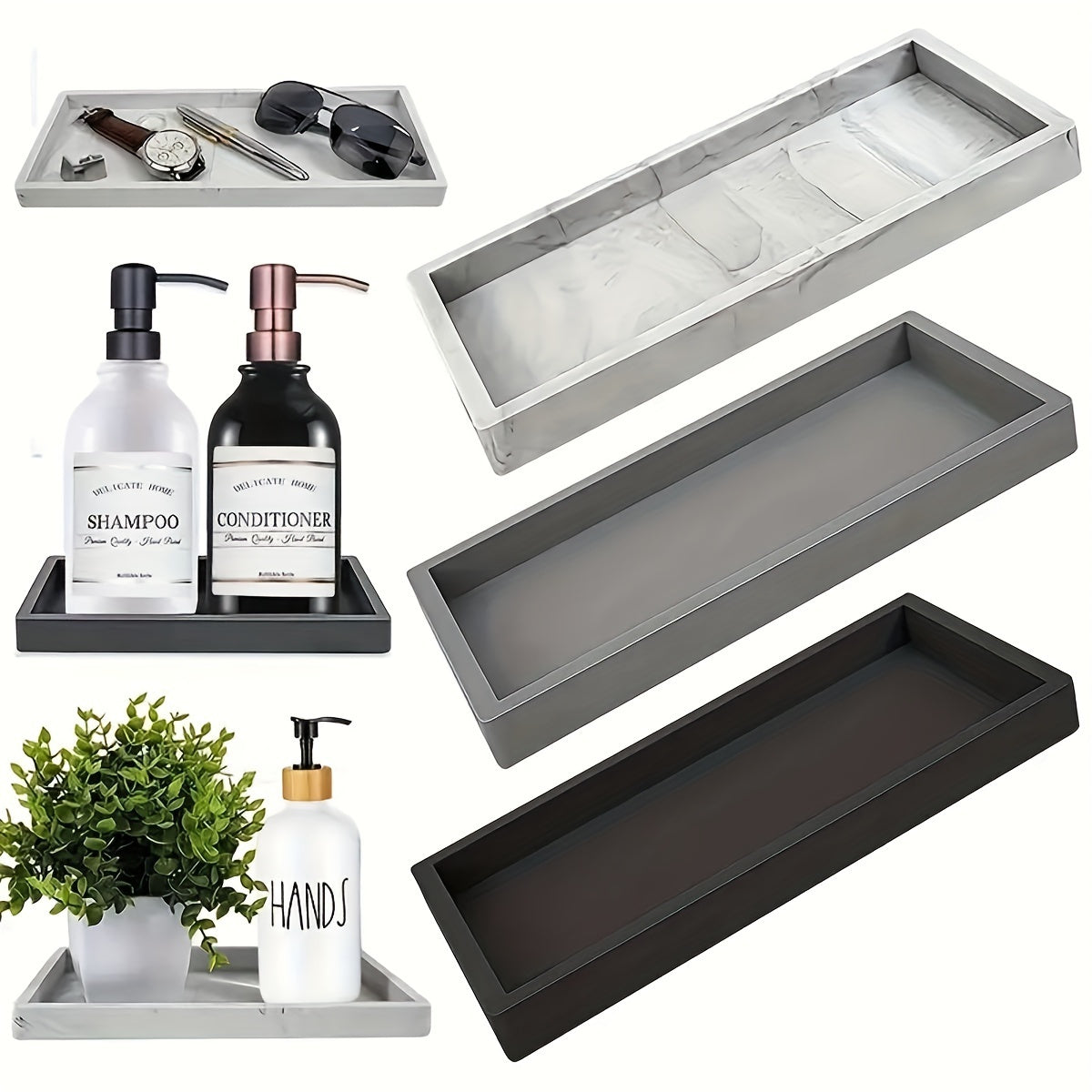 Elegant silicone tray for organizing bathroom essentials, jewelry, and decor, perfect for Christmas or Halloween gifting.