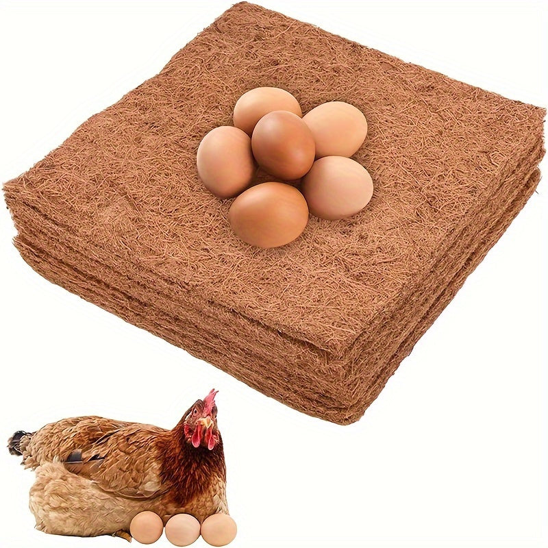 Premium coconut fiber hen nesting pads for chicken nest boxes, available in packs of 2, 6, or 10. Easy to clean poultry coop bedding.