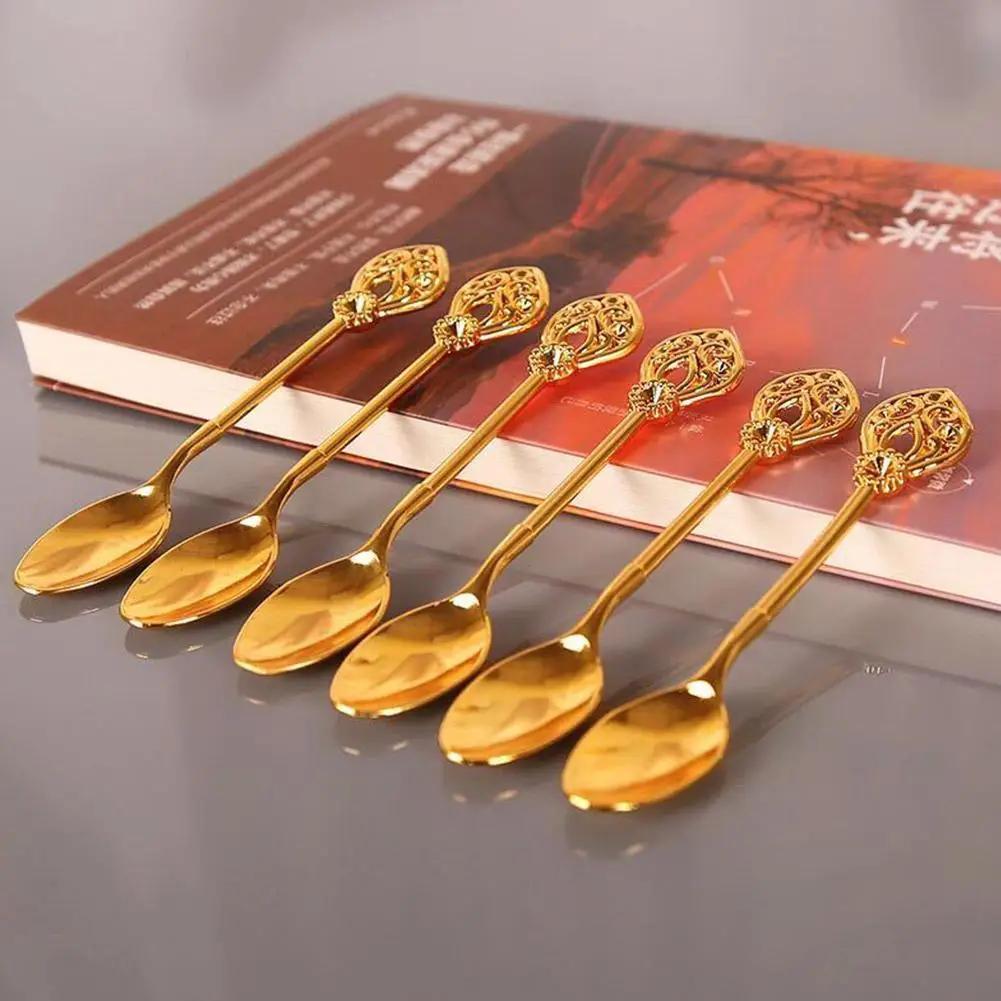 Swan Spoon Holder Coffee Spoon Set with 6 Spoons - Golden Stainless Steel Creative Tableware for Coffee, Fruit, and Desserts