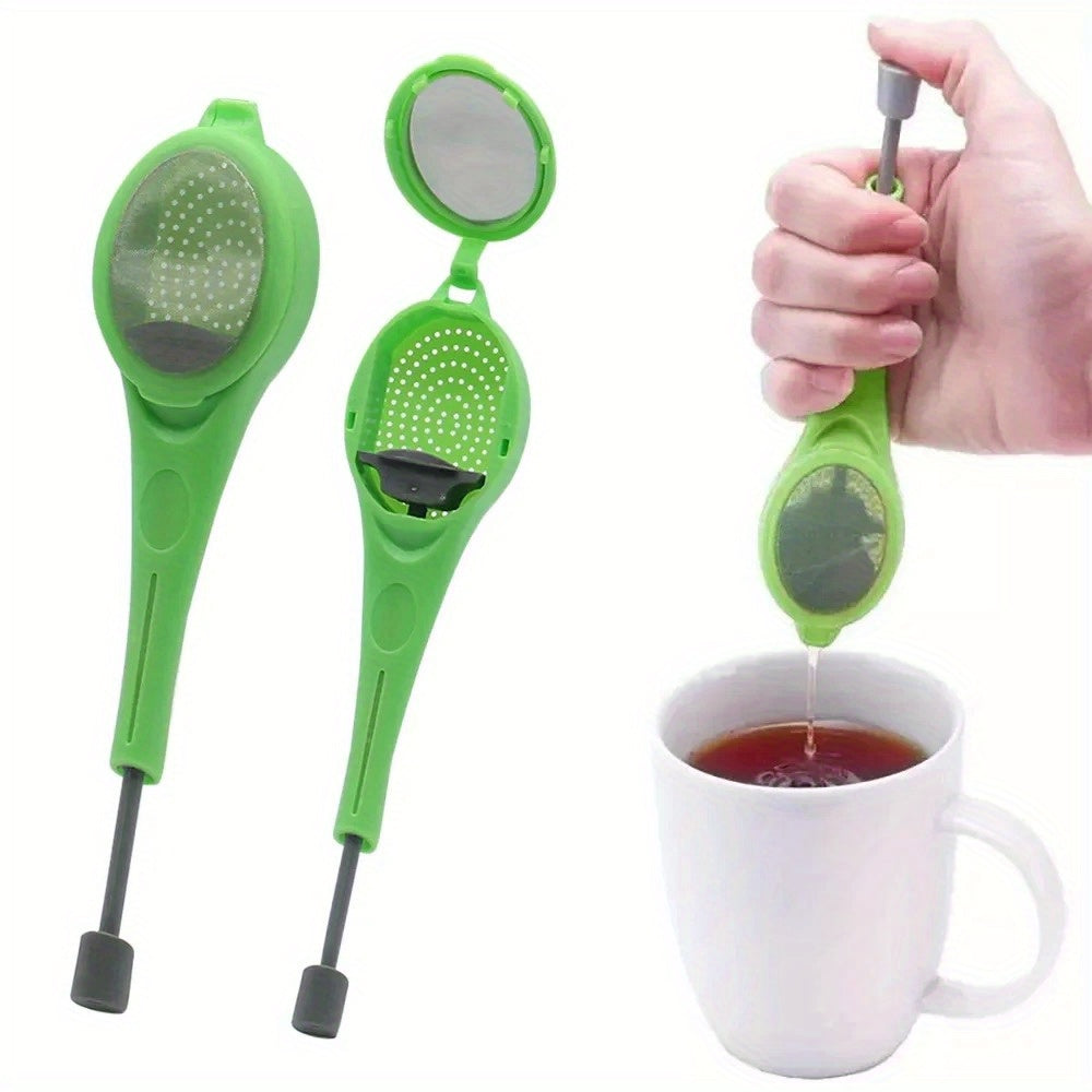 Tea Infuser with Plunger for Maximum Flavor - Green Color, Durable Plastic Material, Easy to Use for Steeping, Stirring, and Pressing