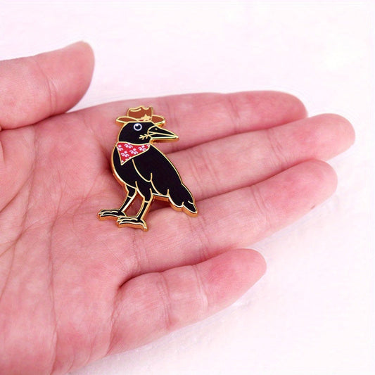 Vintage Punk Style Black Crow Enamel Pin featuring a Western Cowboy Hat design, perfect as an accessory for clothing and bags. Made from durable alloy metal.