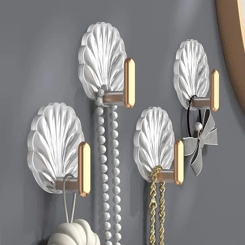 4 Elegant No-Drill Wall Hooks with Strong Adhesive - Waterproof, Ideal for Kitchen, Bathroom, Bedroom - Easy Installation