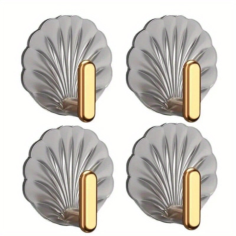 4 Elegant No-Drill Wall Hooks with Strong Adhesive - Waterproof, Ideal for Kitchen, Bathroom, Bedroom - Easy Installation