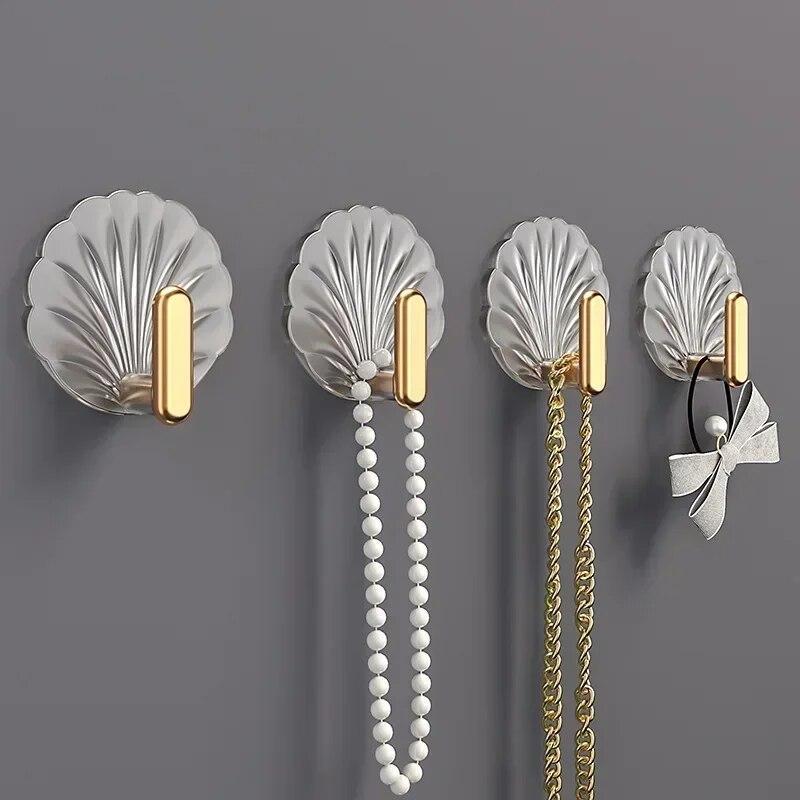 4 Elegant No-Drill Wall Hooks with Strong Adhesive - Waterproof, Ideal for Kitchen, Bathroom, Bedroom - Easy Installation