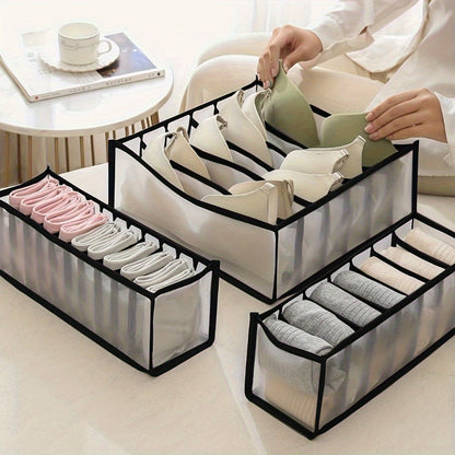 Set of 3 Foldable Fabric Drawer Organizers for Underwear, Socks, and Bras - Convenient Space-Saving Storage Solution for your Wardrobe