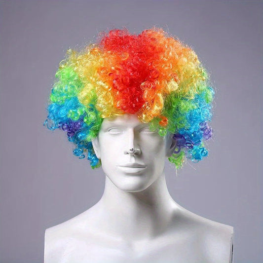 Get ready for a fun and festive time with this colorful Afro clown wig! Embrace your punk rock style with this playful accessory made from high-quality polyester fiber. Perfect for cosplay events and party performances.