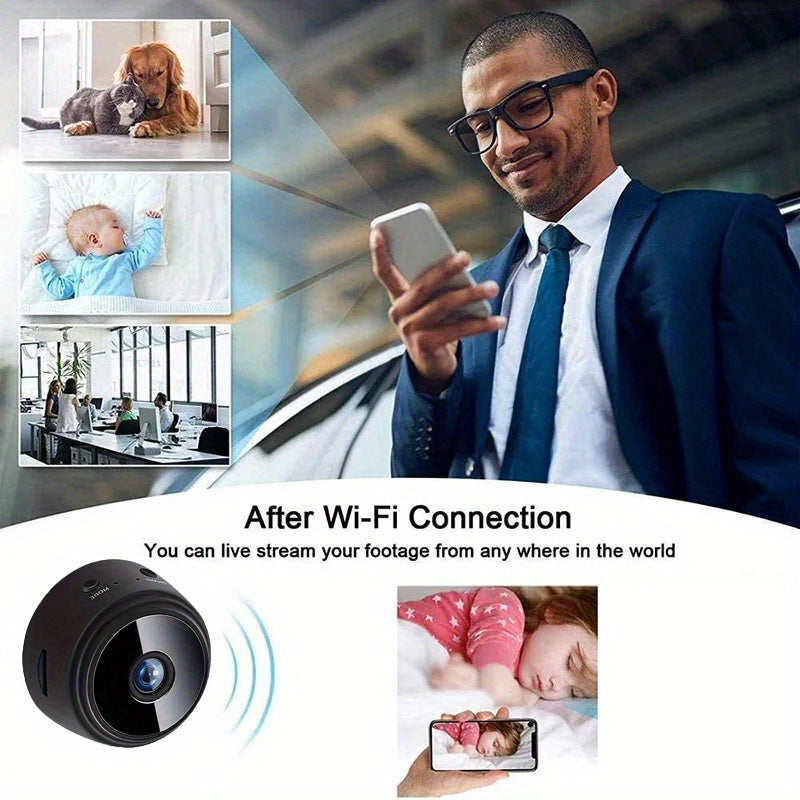 TERUHAL Wireless Mini Surveillance Camera with 480p HD Zoom Lens, Auto Focus, Wi-Fi, Mobile App Control, Indoor/Outdoor, Rechargeable Battery, USB powered, Automatic Exposure, Home Security