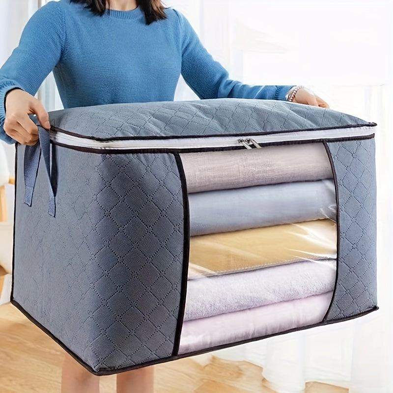 Large capacity multipurpose canvas storage box with zipper, portable clothes organizer for ages 12-14. Unique pattern, non-waterproof.