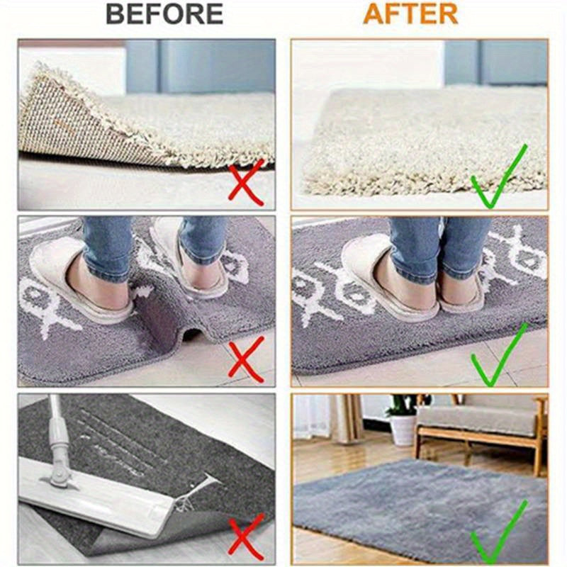 Washable Double-Sided Non-Slip Rug Tape Set of 8 - Reusable Carpet Grippers for Hardwood and Tile Floors - Secures Area Rugs Without Need for Electricity or Batteries