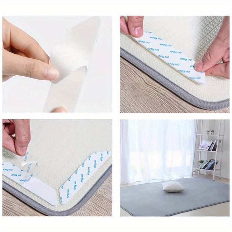 Washable Double-Sided Non-Slip Rug Tape Set of 8 - Reusable Carpet Grippers for Hardwood and Tile Floors - Secures Area Rugs Without Need for Electricity or Batteries