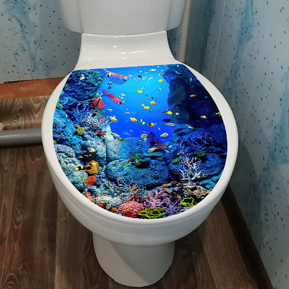 Ocean World Toilet Lid Decal - Self-Adhesive Bathroom Wall Sticker for Ceramic Surfaces