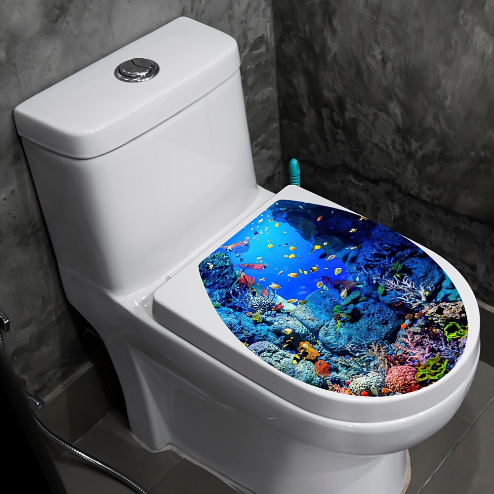 Ocean World Toilet Lid Decal - Self-Adhesive Bathroom Wall Sticker for Ceramic Surfaces