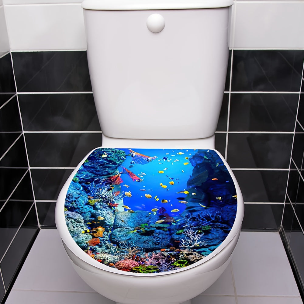 Ocean World Toilet Lid Decal - Self-Adhesive Bathroom Wall Sticker for Ceramic Surfaces