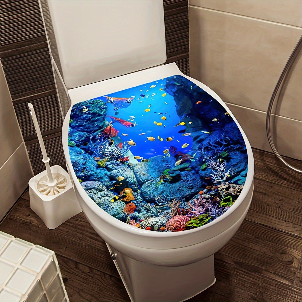 Ocean World Toilet Lid Decal - Self-Adhesive Bathroom Wall Sticker for Ceramic Surfaces