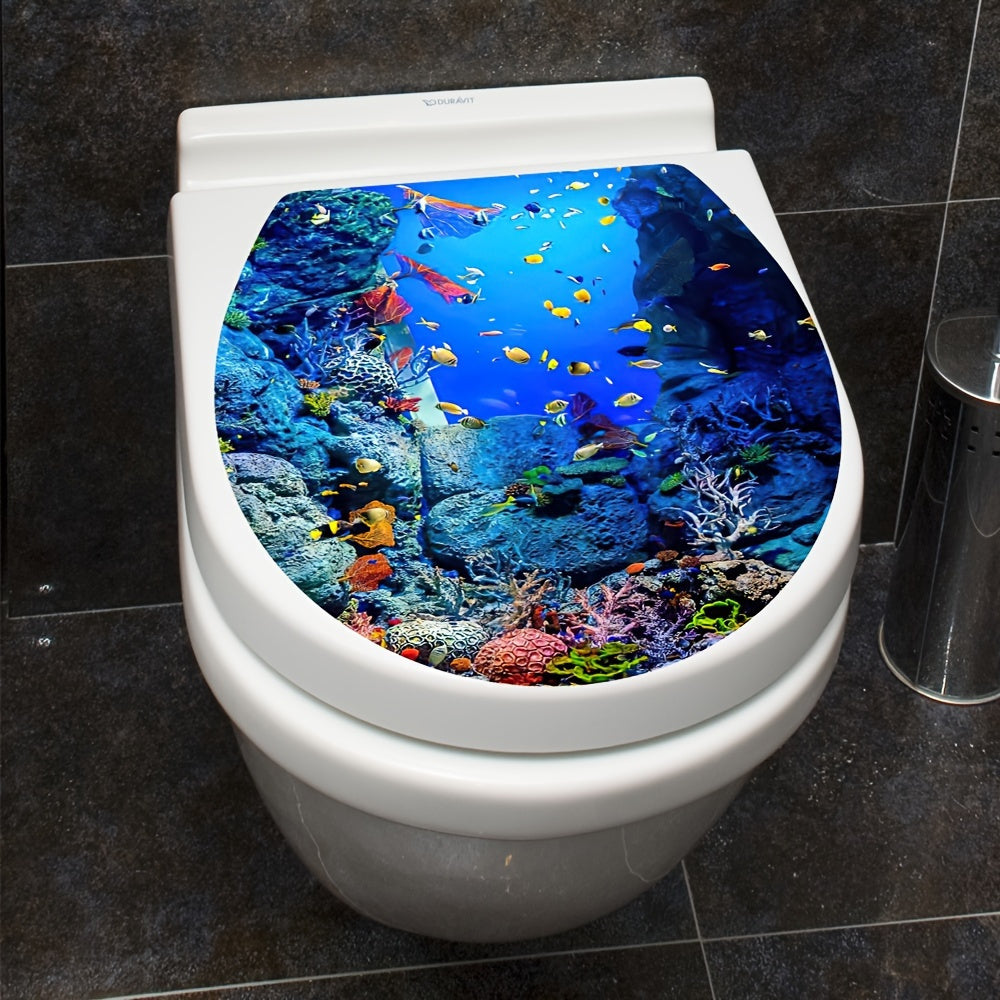 Ocean World Toilet Lid Decal - Self-Adhesive Bathroom Wall Sticker for Ceramic Surfaces