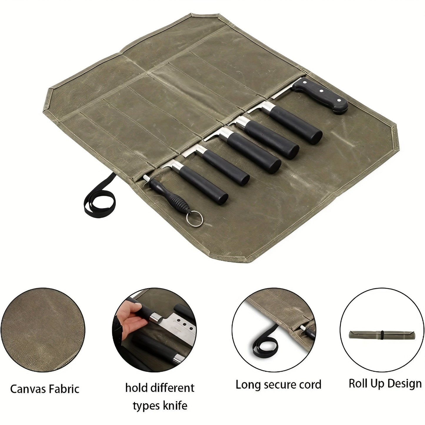 Durable PU Leather Chef Knife Roll Bag with 6 Slots - Secure Storage and Transport for Kitchen Knives and Utensils, Heavy-Duty Protection and Organization.