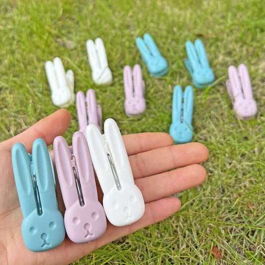 Durable Household Clothes Drying Pins - Set of 10 Cute Rabbit-Shaped Plastic Clothespins for Underwear, Socks, Towels - Windproof and Non-Slip Multifunctional Laundry Clips