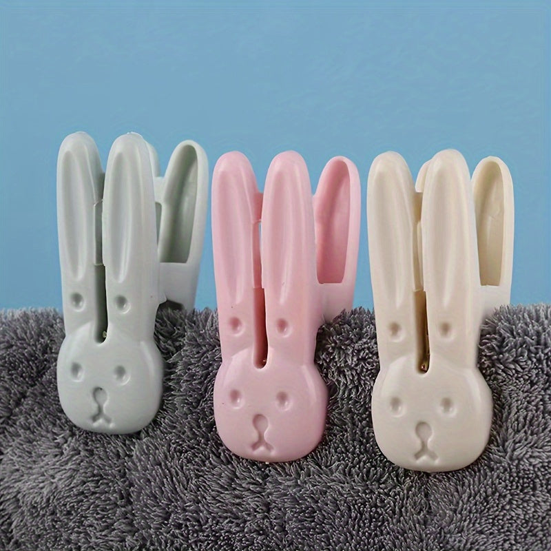 Durable Household Clothes Drying Pins - Set of 10 Cute Rabbit-Shaped Plastic Clothespins for Underwear, Socks, Towels - Windproof and Non-Slip Multifunctional Laundry Clips