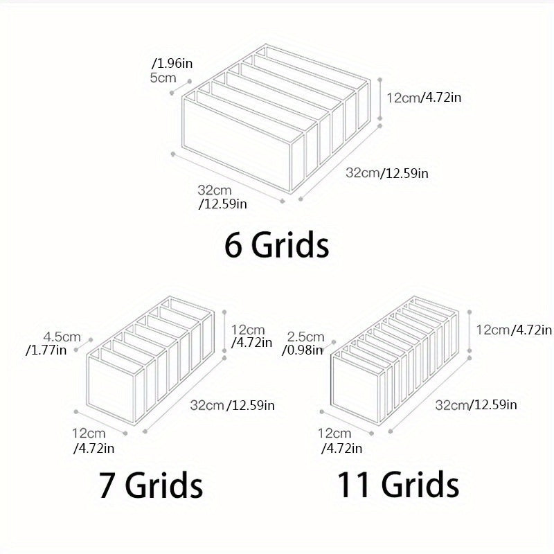 Set of 3 Foldable Drawer Organizers for Underwear, Socks, and Bras - Clear Storage Boxes with Dividers for Closet Organization, Perfect for organizing Ties, Belts, and Scarves, Closet Storage Solutions