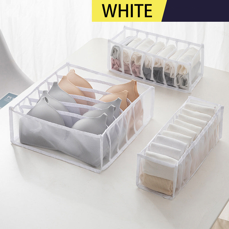 Set of 3 Foldable Drawer Organizers for Underwear, Socks, and Bras - Clear Storage Boxes with Dividers for Closet Organization, Perfect for organizing Ties, Belts, and Scarves, Closet Storage Solutions