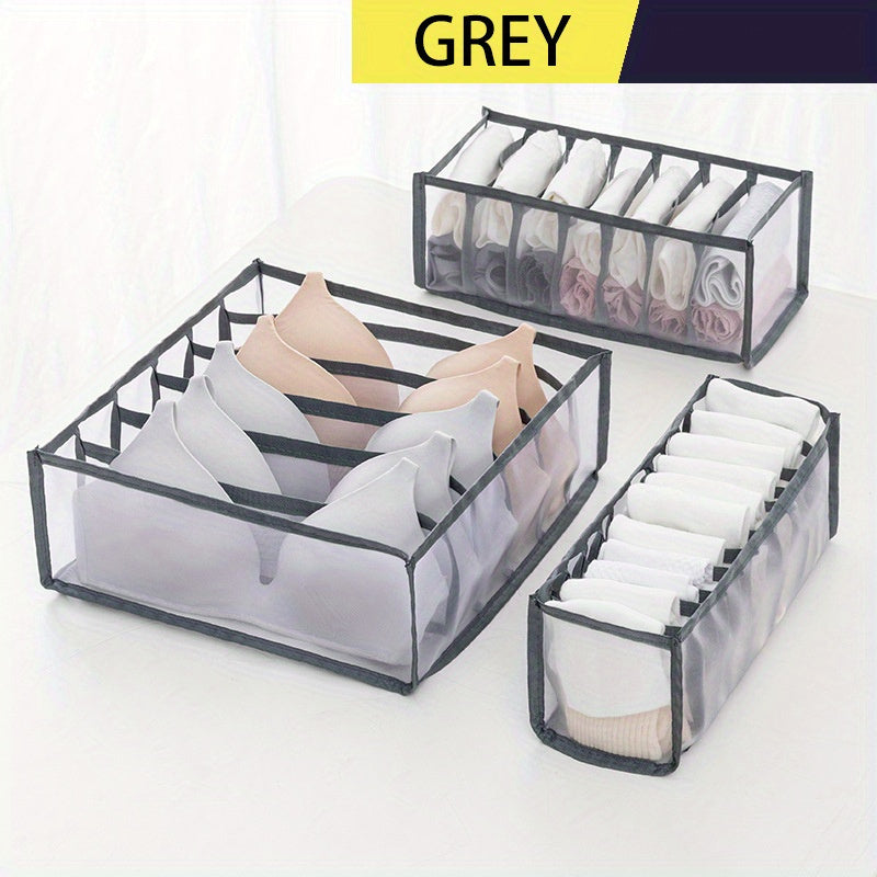 Set of 3 Foldable Drawer Organizers for Underwear, Socks, and Bras - Clear Storage Boxes with Dividers for Closet Organization, Perfect for organizing Ties, Belts, and Scarves, Closet Storage Solutions