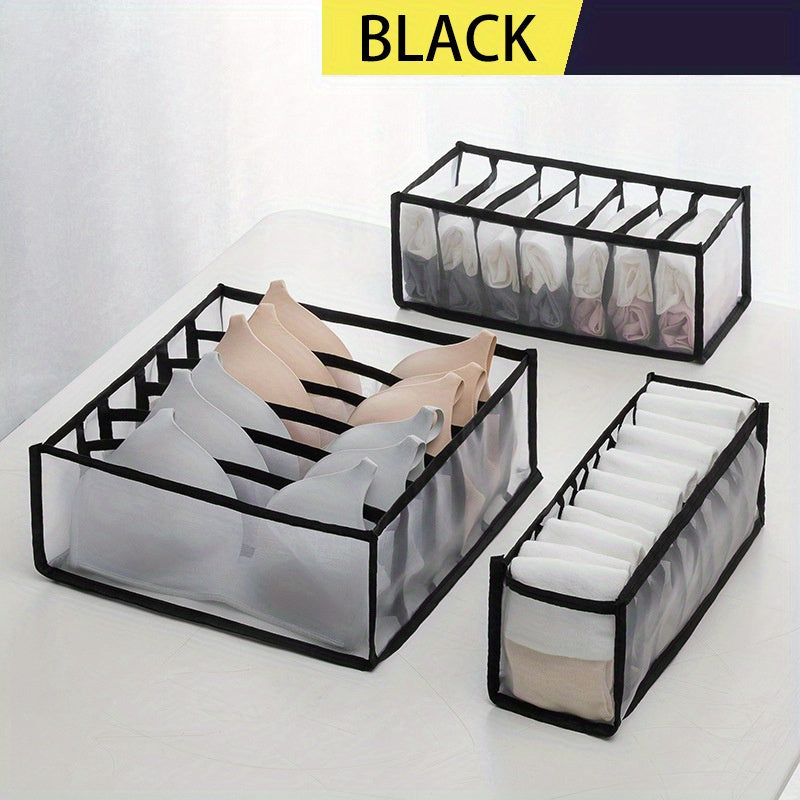 Set of 3 Foldable Drawer Organizers for Underwear, Socks, and Bras - Clear Storage Boxes with Dividers for Closet Organization, Perfect for organizing Ties, Belts, and Scarves, Closet Storage Solutions