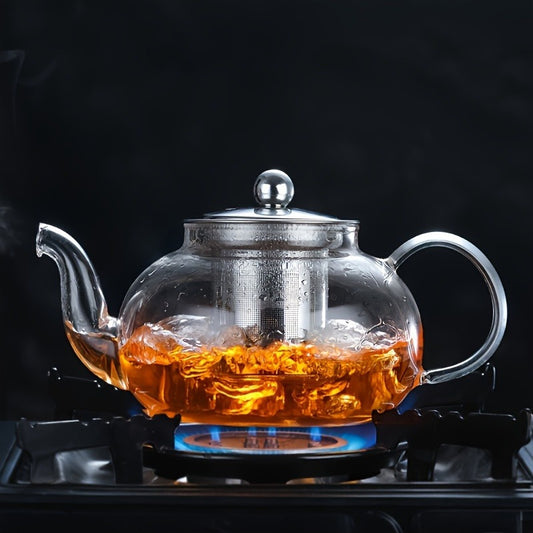 1 pc High Borosilicate Glass Teapot with stainless steel filter for brewing and boiling tea.