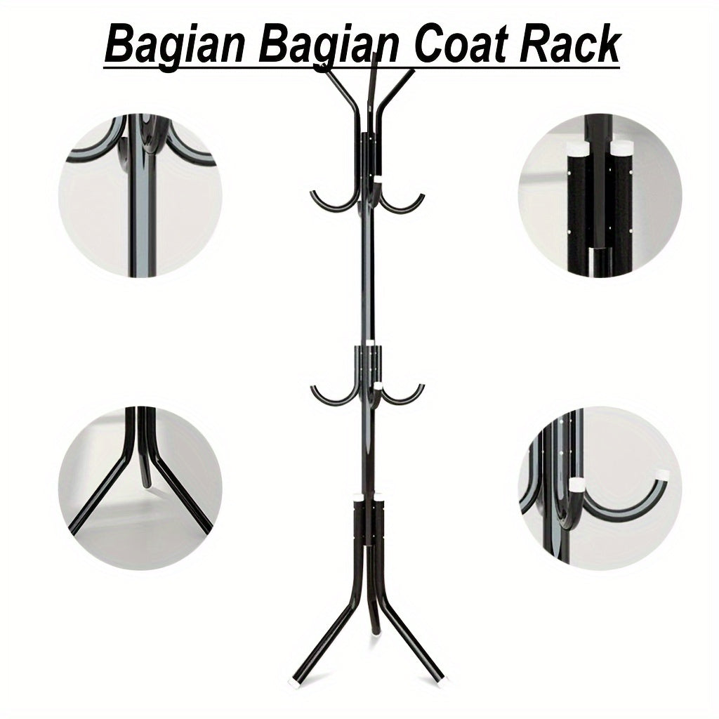 Multi-Purpose Metal Coat Rack - Standalone Entryway Organizer with Space for Hats, Coats & Accessories