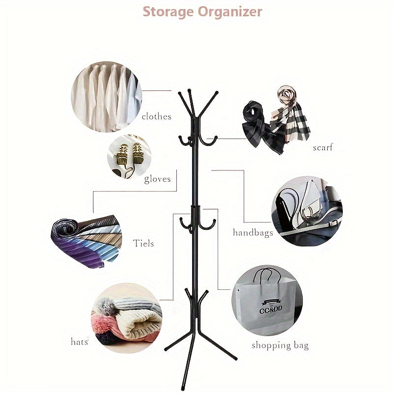 Multi-Purpose Metal Coat Rack - Standalone Entryway Organizer with Space for Hats, Coats & Accessories