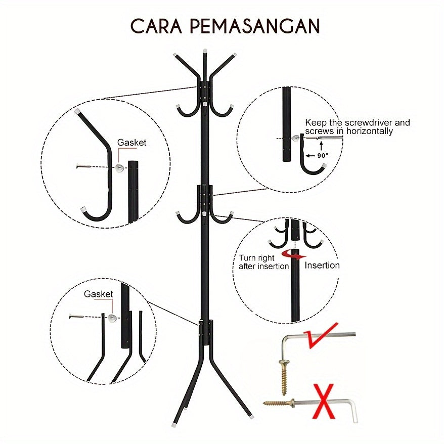 Multi-Purpose Metal Coat Rack - Standalone Entryway Organizer with Space for Hats, Coats & Accessories