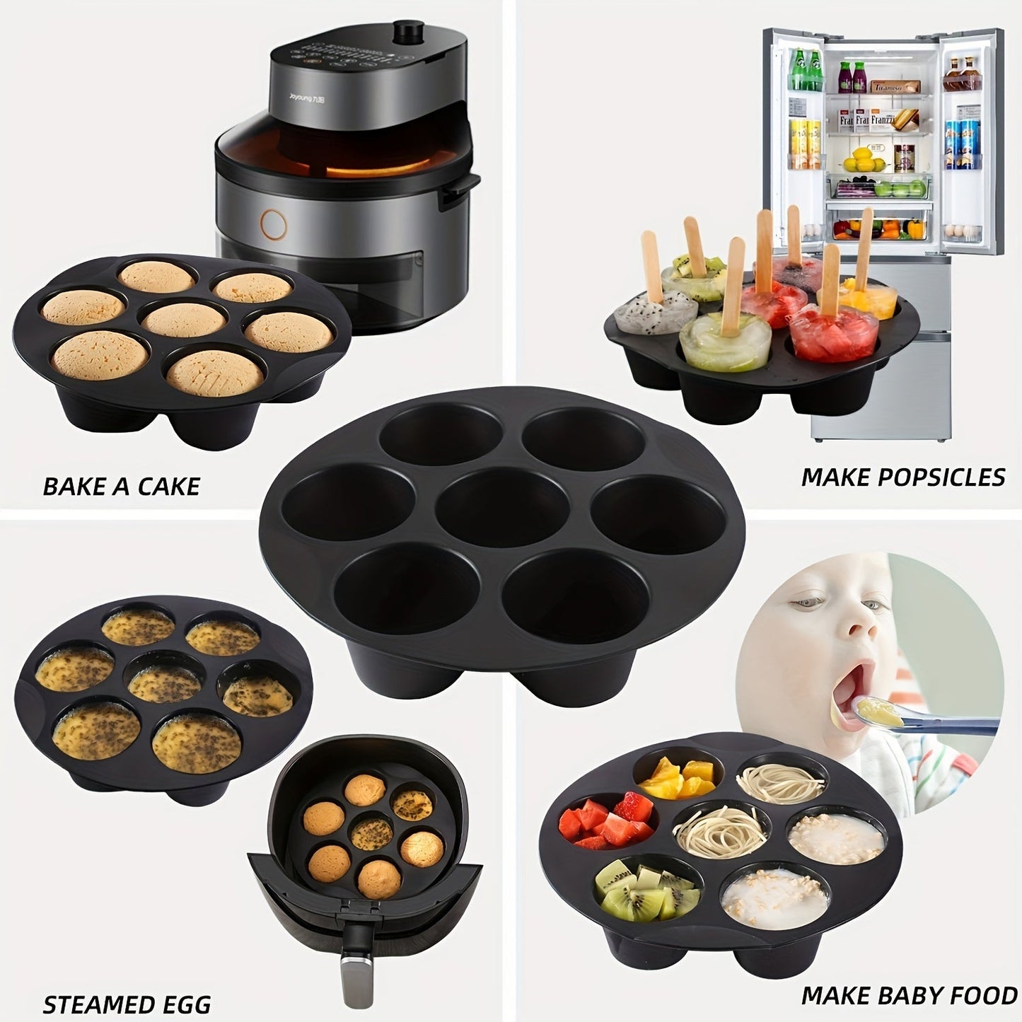 Silicone Muffin Mold with 7 Cups for Air Fryer, Nonstick Cupcake Pan Tray for Microwave Oven, Essential Kitchen Accessories.