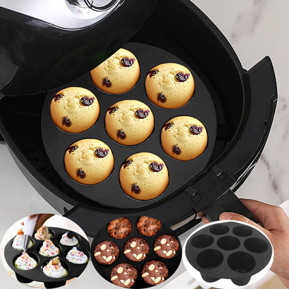 Silicone Muffin Mold with 7 Cups for Air Fryer, Nonstick Cupcake Pan Tray for Microwave Oven, Essential Kitchen Accessories.