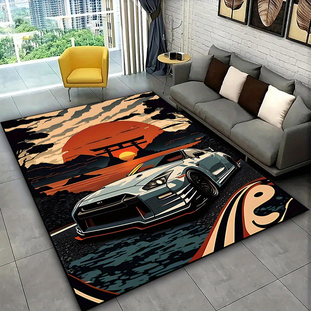 Soft and durable Vibrant Street Art Crystal Velvet Area Rug with Non-Slip Backing - Perfect for Living Room, Bedroom, Kitchen, and Entryway Decor, and Machine Washable for easy maintenance.