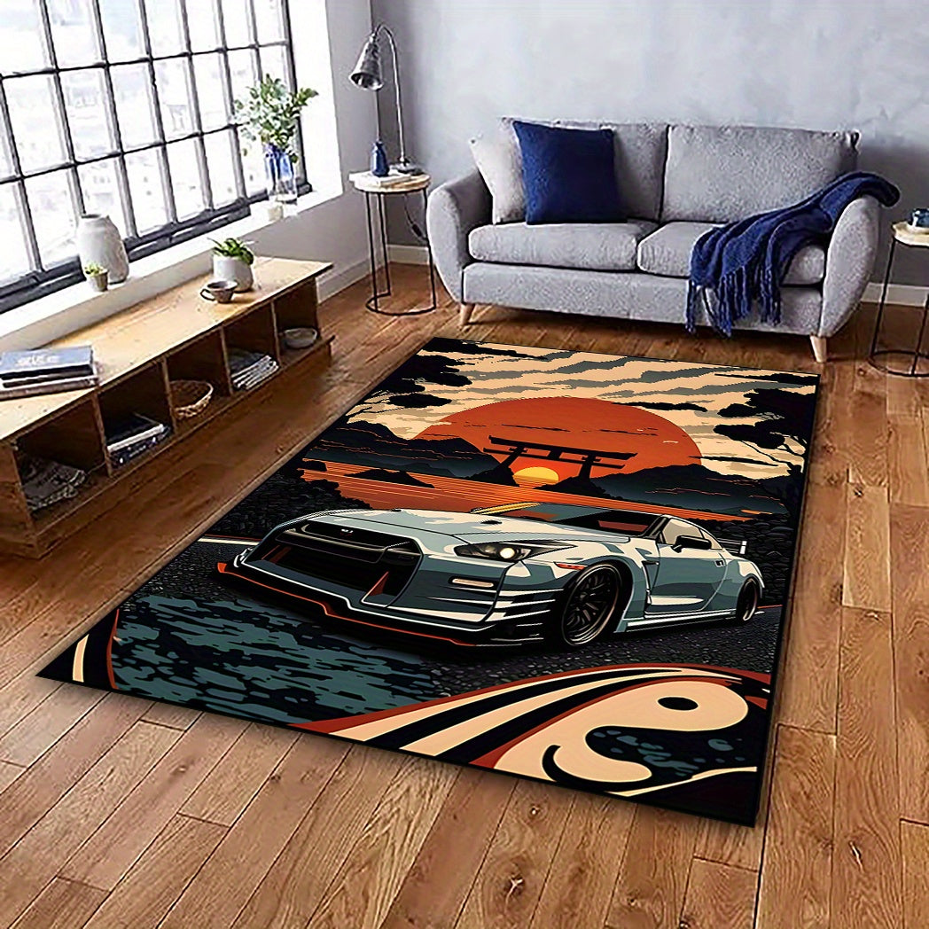 Soft and durable Vibrant Street Art Crystal Velvet Area Rug with Non-Slip Backing - Perfect for Living Room, Bedroom, Kitchen, and Entryway Decor, and Machine Washable for easy maintenance.