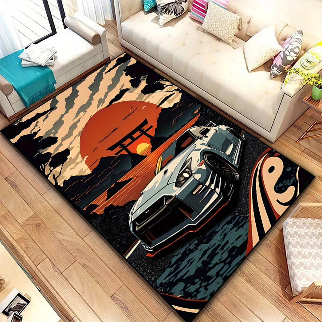 Soft and durable Vibrant Street Art Crystal Velvet Area Rug with Non-Slip Backing - Perfect for Living Room, Bedroom, Kitchen, and Entryway Decor, and Machine Washable for easy maintenance.