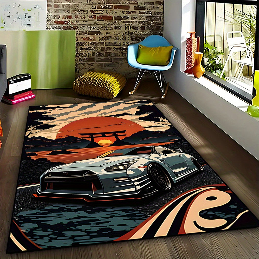 Soft and durable Vibrant Street Art Crystal Velvet Area Rug with Non-Slip Backing - Perfect for Living Room, Bedroom, Kitchen, and Entryway Decor, and Machine Washable for easy maintenance.