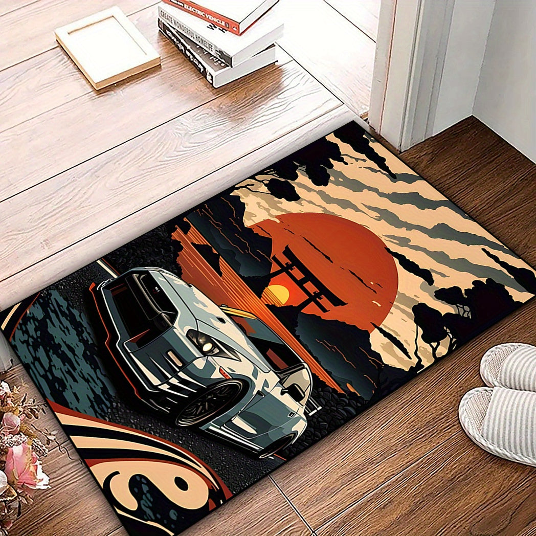 Soft and durable Vibrant Street Art Crystal Velvet Area Rug with Non-Slip Backing - Perfect for Living Room, Bedroom, Kitchen, and Entryway Decor, and Machine Washable for easy maintenance.