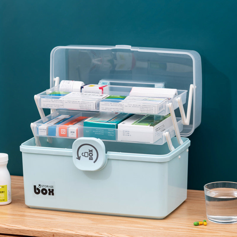 Contemporary Square Plastic Medicine Organizer Box with Large Capacity, Multiple Layers, Lockable Design, No Electricity Required, Ideal for Home & Medical First Aid Storage