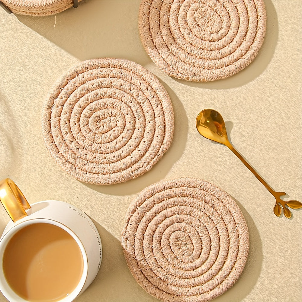 Set of 6 Handwoven Brown Table Mats & Coasters - Kitchen and Dining Accessories, Non-Slip and Heat-Resistant