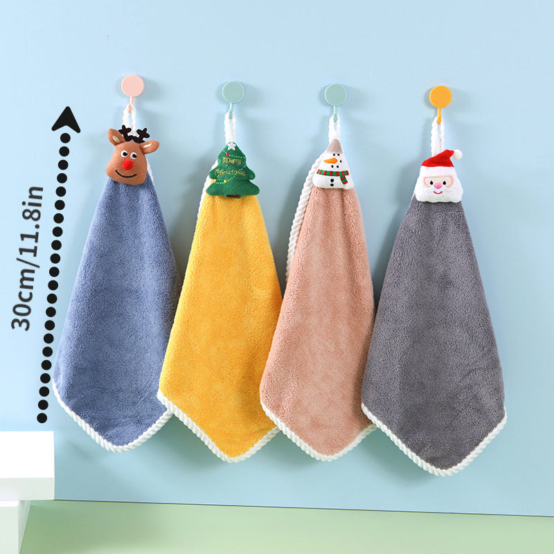 Adorable Cartoon Christmas Fingertip Towel - Soft Coral Fleece, Hanging Loop, Ideal for Bathroom Decor & Gift