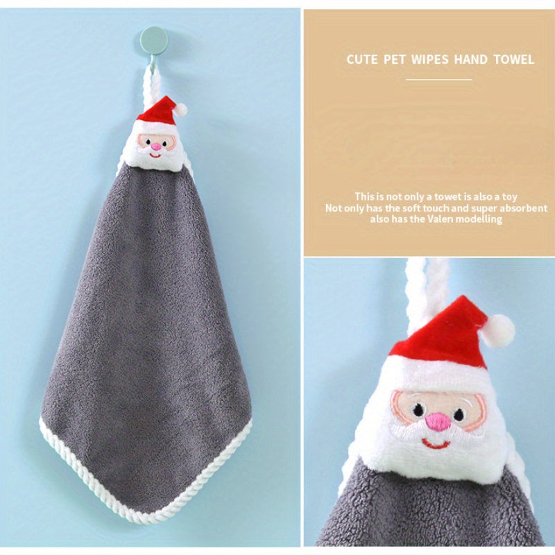 Adorable Cartoon Christmas Fingertip Towel - Soft Coral Fleece, Hanging Loop, Ideal for Bathroom Decor & Gift