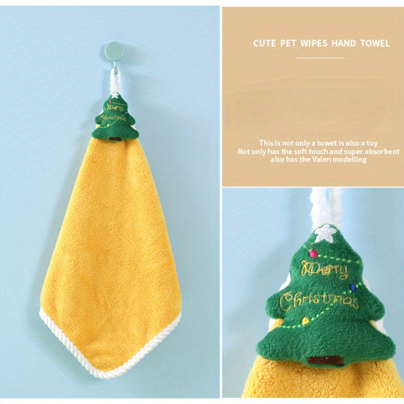 Adorable Cartoon Christmas Fingertip Towel - Soft Coral Fleece, Hanging Loop, Ideal for Bathroom Decor & Gift